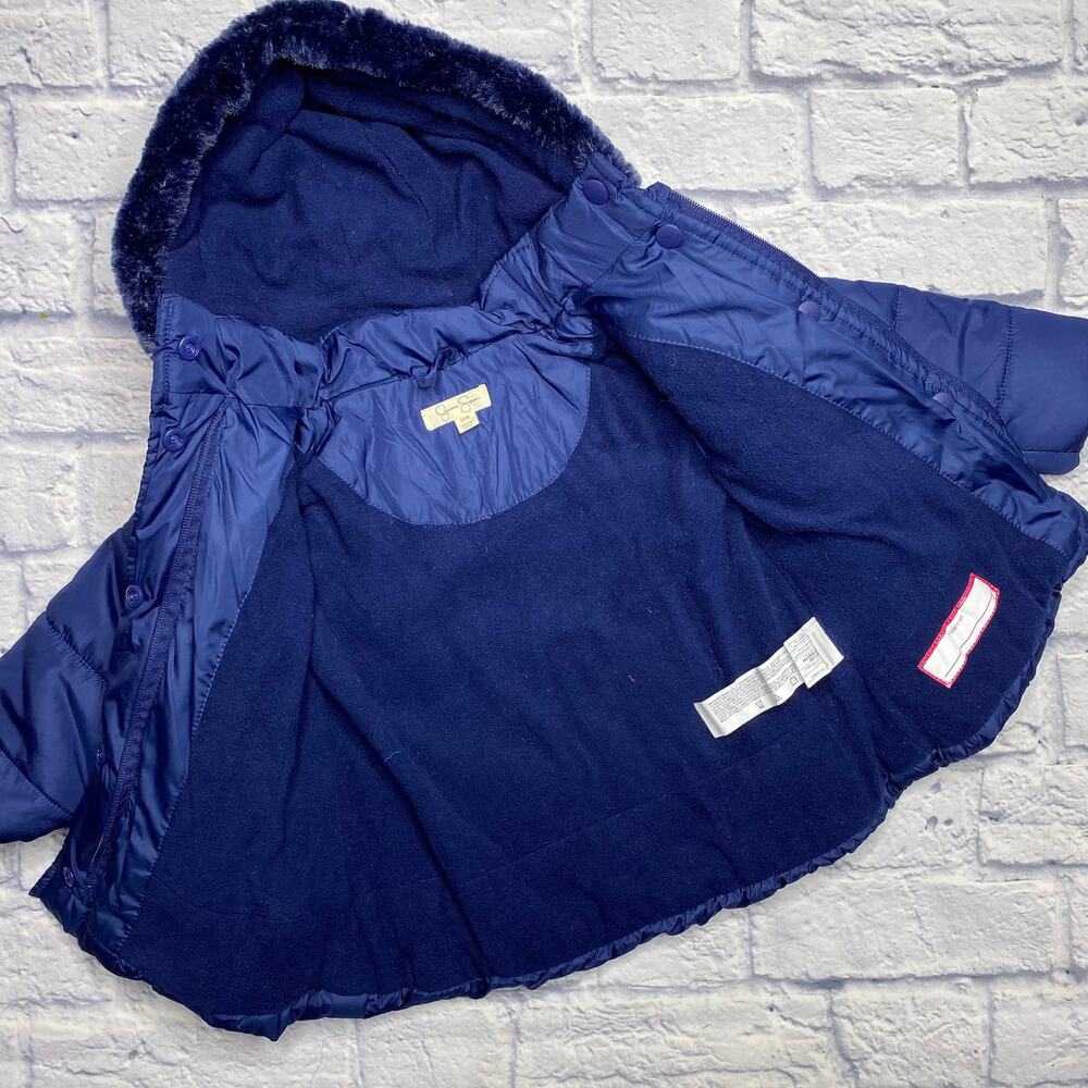 Jessica Simpson Ruffle Puffer Jacket in Navy - Picture 5 of 8